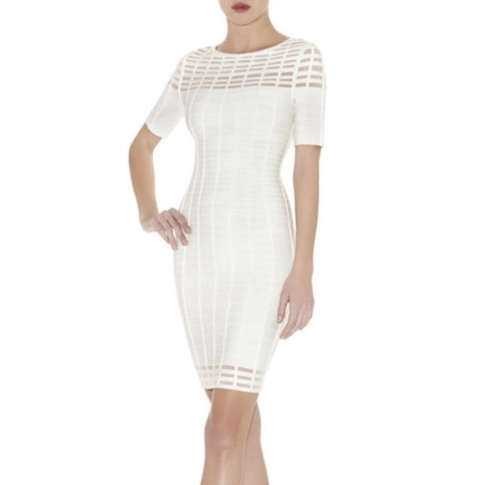 Herve Leger Gisele White Knit Mini ECU, XXS